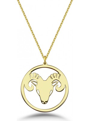 Mavili Gümüş Çember Koç Burcu Gümüş Kolye - Altın