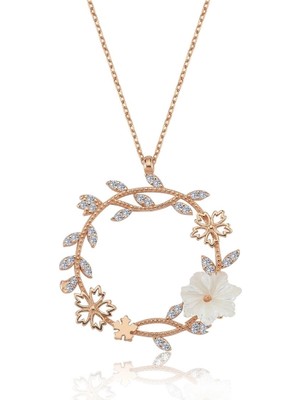 Mavili Gümüş Mevsim Serenatı Flowers Gümüş Kolye - Rose