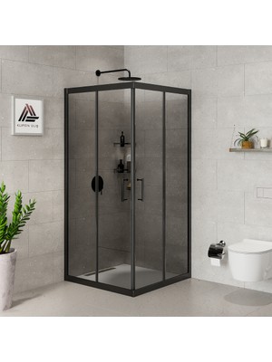 Kupon Duş ve Banyo Sistemleri Vesta D100 Kare Duşakabin Siyah Profil Füme Cam H: 190 cm