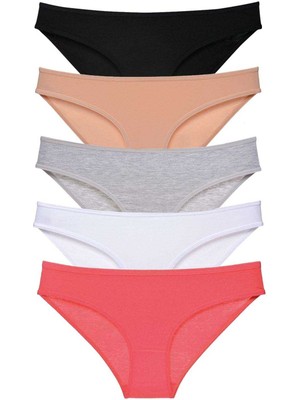 Marsilyan 5 Adet Süper Eko Set Likralı Kadın Slip Külot Siyah Ten Gri Beyaz Fuşya