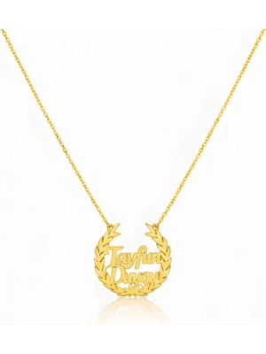 Mavili Gümüş Defne Yapraklı Gümüş Kolye - Altın