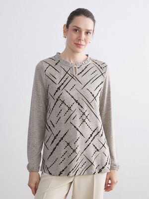 Lc Waikiki Yeni Sezon Fırfırlı Dik Yaka Desenli Bluz