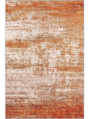 Aren Halı Katni Modern Turuncu Polyester ve Pamuklu Kaydırmaz Tabanlı Yıkanabilir Dijital Baskı Halısı