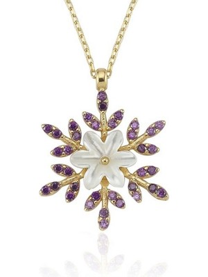 Mavili Gümüş Ametist Taşlı Kar Çiçeği Flowers Gümüş Kolye - Altın