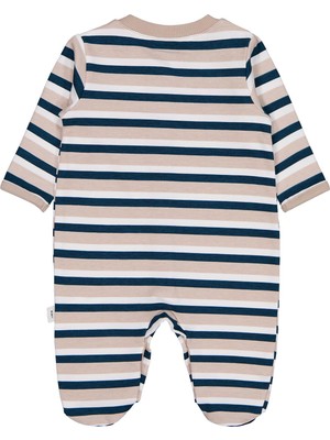 Civil Baby Çizgili 26 Baskılı Şapkalı 1-9 Ay Tulum - Bej 9-12 Ay