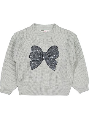 Civil Girls Fiyonk Nakışlı 2-5 Yaş Kazak - Gri 2-3 Yaş