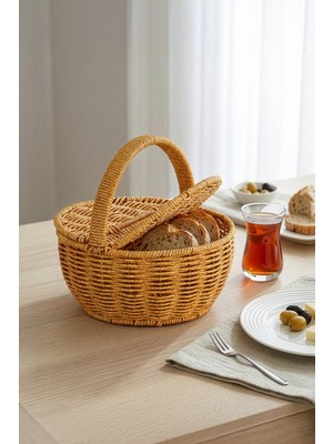 Digithome Yuvarlak Hasır Rattan Mini Kulplu Organizer Sepet - BB6068