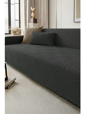 Belirtilmemiş Bohem Kürklü Koltuk Örtüsü 170X215 cm Yumuşak Peluş Lüks Kaymaz Taban Kanepe Örtüsü Antrasit