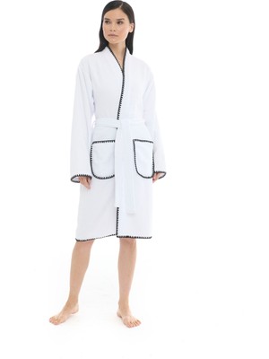 Athena Kimono Kadın Bornozu- Beyaz %100 Pamuk