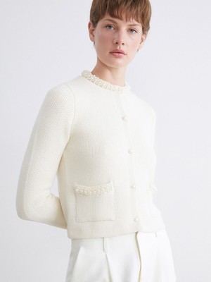 Lc Waikiki Yeni Sezon Bisiklet Yaka Inci Işlemeli Kadın Triko Hırka