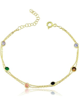 Mavili Gümüş Renkli Tutkular Ikili Gümüş Bileklik - Altın