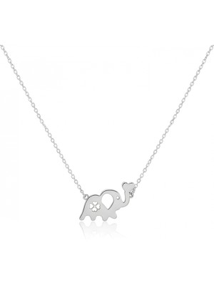 Mavili Gümüş Kalpli Fil Gümüş Kolye - Gümüş