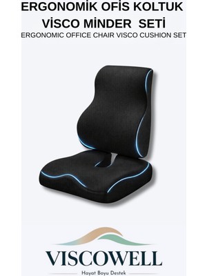 Viscowell Visco Ortopedik Oturma ve Bel Destek Minderi Seti Koksiks Minderi Sırt Bel Destek Yastığı