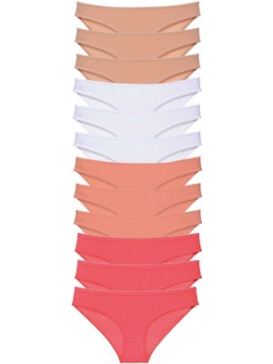 Marsilyan 12 Adet Süper Eko Set Likralı Kadın Slip Külot Ten Beyaz Pudra Fuşya