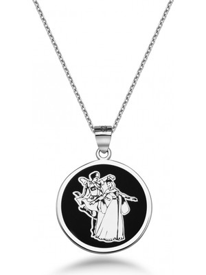 Mavili Gümüş Kafkas Çerkes Dansı Gümüş Kolye - Gümüş