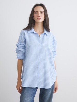 Lc Waikiki Yeni Sezon Çizgili Oversize Kadın Gömlek