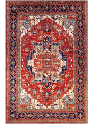 Aren Halı Hanno Klasik Göbekli Kırmızı Polyester ve Pamuklı Kaydırmaz Tabanlı Yıkanabilir Dijital Bask