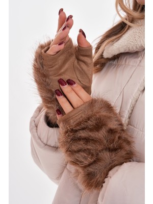 Kokoş Içi Süet Dışı Peluş Zebra Kürklü Vizon Eldiven