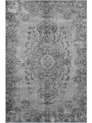 Aren Halı Bago Klasik Göbekli Gri Polyester ve Pamuklu Kaydırmaz Tabanlı Yıkanabilir Dijital Baskı Halıs