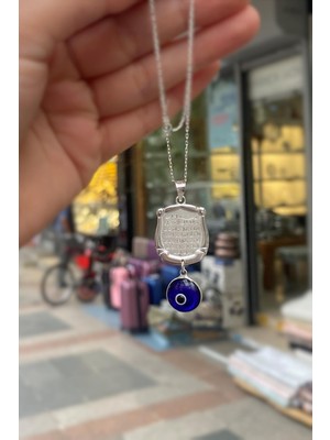 Erer Gümüş Gümüş  Araba Dikiz Aynası Için Ayetel Kürsi ve Nazar Boncuğu