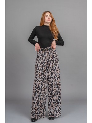 MissVina Kadın Yüksek Bel Astarlı Tül Palazzo Pantolon – Lastikli Bel Bol Paça Esnek 30342