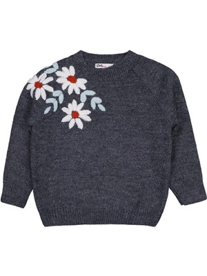 Civil Girls Çiçek Nakışlı 2-5 Yaş Kazak - Gri 2-3 Yaş