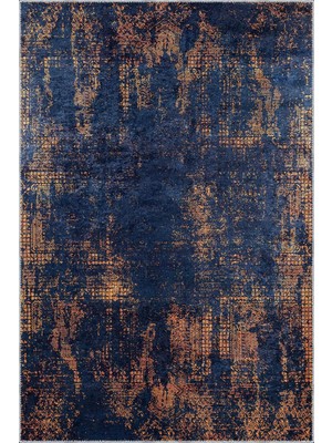 Aren Halı Nateran Modern Lacivert Polyester ve Pamuklu Kaydırmaz Tabanlı Yıkanabilir  Dijital Baskı Halıs