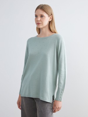 Lc Waikiki Yeni Sezon Bisiklet Yaka Taşlı Kadın Triko Kazak