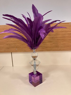 Plus Home Dekoratif Mor Kristal ve Pirinç Makara Gümüş Sülün Tüy Mor Yükseklik 40 cm