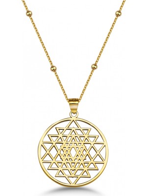 Mavili Gümüş Sri Yantra Gümüş Kolye - Altın
