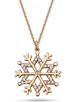 Mavili Gümüş Işıltılı Taşlı Kar Tanesi Gümüş Kolye - Rose