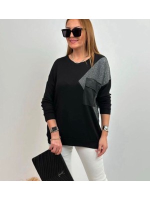 Siyah Cep Detalı Triko Bluz