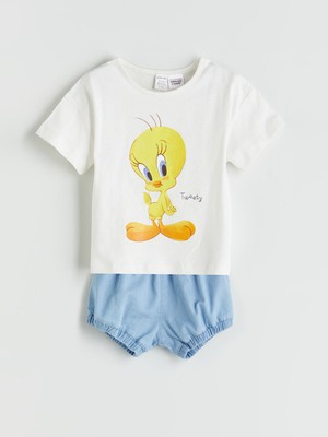 Lc Waikiki Yeni Sezon Tweety Baskılı Kız Bebek Tişört ve Şort 2'li