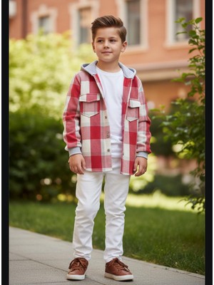 Gala Stil Gala Kolu Lastikli Kapüşonlu Ekoseli Unisex Çocuk Gömlek