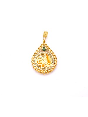 Ferizz Altın Kaplama Arpa Desenli Tuğralı Kolye Ucu TGR-147