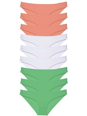 Marsilyan 9 Adet Süper Eko Set Likralı Kadın Slip Külot Pudra Beyaz Yeşil