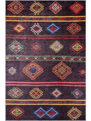 Aren Halı Gurupi Geometrik Kahverengi Polyester ve Pamuklu Kaydırmaz Tabanlı Yıkanabilir Dijital Baskı Hal