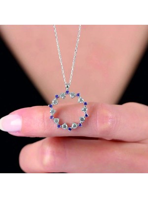 Mavili Gümüş Pırlanta Montür Ametist Büyüsü Gümüş Kolye - Gümüş