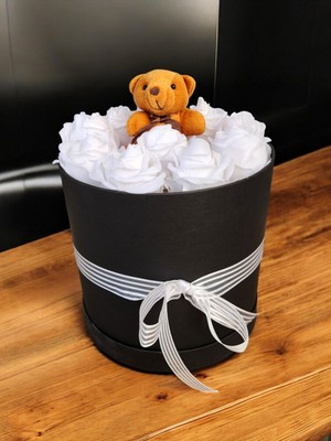 Mynil Silindir Kutuda Yapay Kadife Gül ve Lüks Ayıcık Doğum Günü Sevgiliye Özel Gün Hediyesi