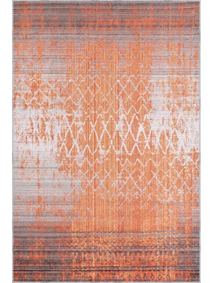 Tonk Modern Turuncu Polyester ve Pamuklu Kaydırmaz Tabanlı Yıkanabilir Dijital Baskı Halısı