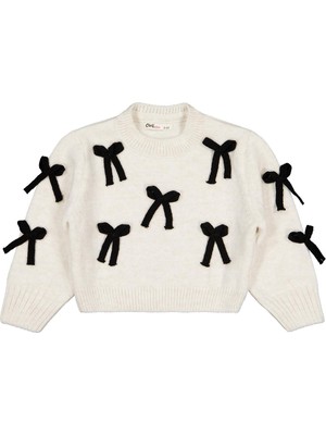 Civil Girls Fiyonk Aksesuarlı 2-5 Yaş Kazak - Ekru 2-3 Yaş