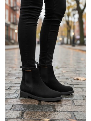 Ayakmod 284097 Z Siyah Süet Kadın Bot Chelsea Bot