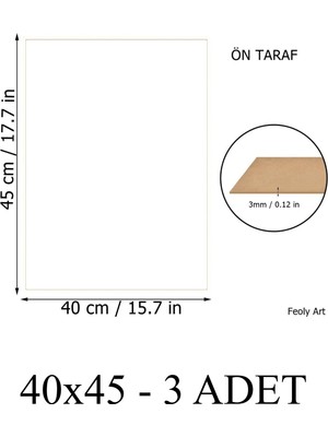 Feoly Art 3 mm / 40 cm x 45 cm Mdf Plaka (3 Adet) - Hobi, Maket, Ahşap El Sanatları Için Uygun (3`lü Paket)