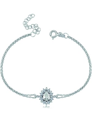 Mavili Gümüş Pırlanta Montür Yağmur Tanesi Işıltılı Gümüş Bileklik - Altın