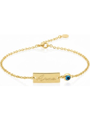Mavili Gümüş Nazarlı Gümüş Isim Bileklik - Altın