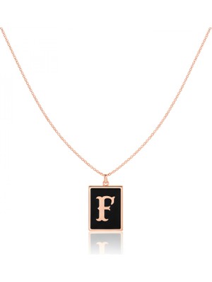 Mavili Gümüş Plaka Harf Gümüş Kolye - Rose