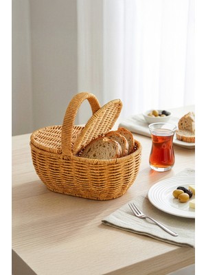 Digithome Oval Hasır Rattan Mini Kulplu Sepet - BB6069