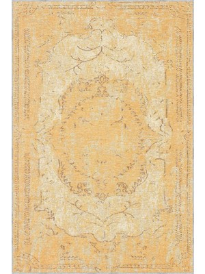 Moreh Klasik Göbekli Sarı Polyester ve Pamuklu Kaydırmaz Tabanlı Yıkanabilir Dijital Baskı Hal