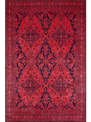 Harlov Klasik Göbekli Kırmızı Polyester ve Pamuklu Kaydırmaz Taban Yıkanabilir Dijital Baskı