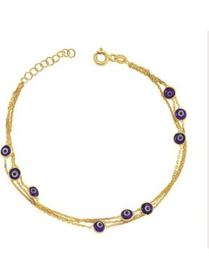 Mavili Gümüş Nazar Boncuklu Bileklik - Altın